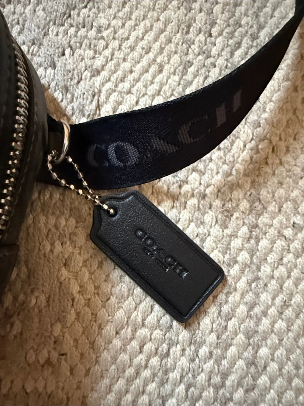 Coach Black Leather Logo Belt Bag with Silver Hardware